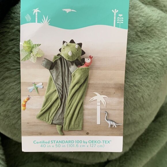 Dinosaur Hooded Pillowfort Blanket 40” x 50” Green w/Hand Pockets Target NWT - Picture 1 of 10